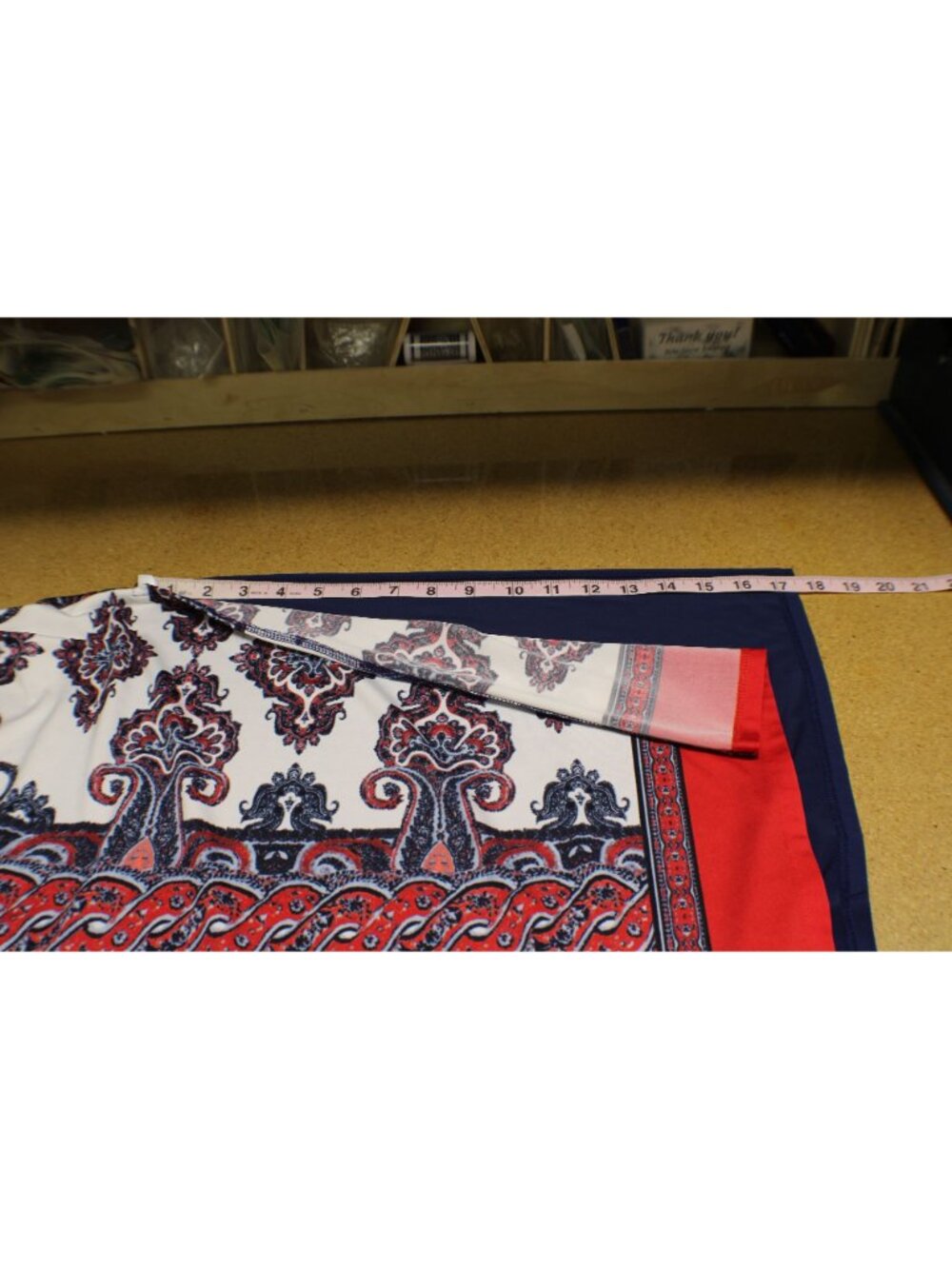 Melissa Paige Sz Large Red White Blue Paisley Sleeveless Dress Long Side Slits - Picture 10 of 12